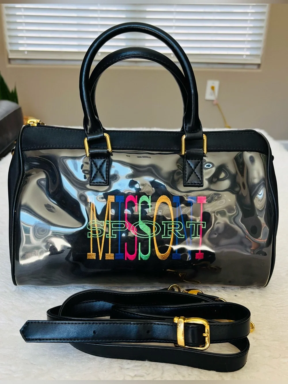 Missoni Sport Black Leather/Plastic Duffle/Shouldet Bag